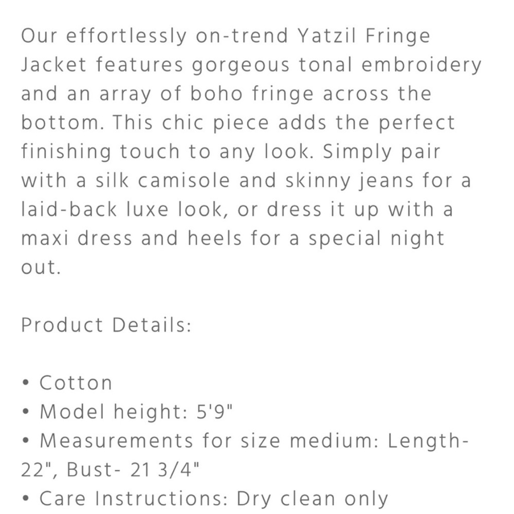 JOHNNY WAS Yatzil Embroidered Fringe Jacket in Vanilla Size L - Picture 14 of 14